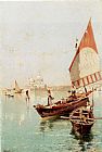 Franz Richard Unterberger Paintings - Sailboat In A Venetian Lagoon by Franz Richard Unterberger